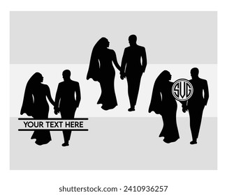 Wedding Couple, Wedding Boy And Girl, Couple, Romance, Love Day, Mr And Mrs, Wedding Silhouette, Clipart, Vector,