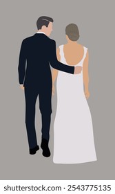 Casal de casamento. Noiva em vestido de casamento, apenas casal casado e cerimônia de casamento vetor ilustração