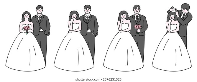 Wedding couple, bride and groom, the bride and groom couple with different pose styles