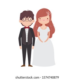 wedding couple, bride and groom in elegant suits cartoon vector illustration