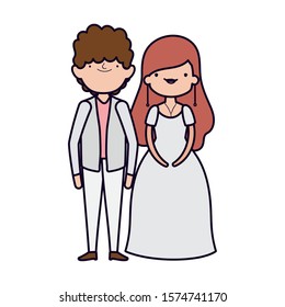wedding couple, bride and groom in elegant suits cartoon vector illustration