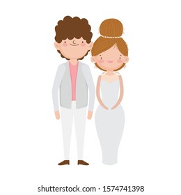 wedding couple, bride and groom in elegant suits cartoon vector illustration