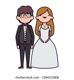 wedding couple, bride and groom in elegant suits cartoon vector illustration