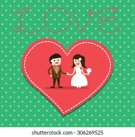 Wedding couple. Bride and groom. Flat style vector illustration. love card