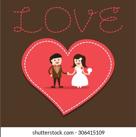 Wedding couple. Bride and groom. Flat style vector illustration. love card