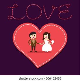 Wedding couple. Bride and groom. Flat style vector illustration. love card