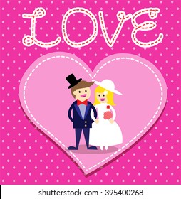 Wedding couple. Bride and groom. Flat style vector illustration. love card