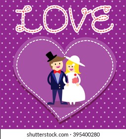 Wedding couple. Bride and groom. Flat style vector illustration. love card