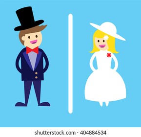 Wedding couple. Bride and groom. Flat style vector illustration. love card