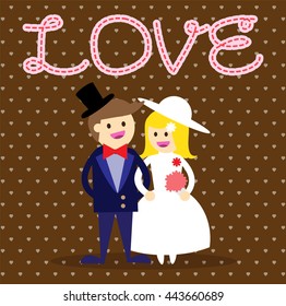 Wedding couple. Bride and groom. Flat style vector illustration. love card.