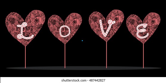 Wedding couple. Bride and groom. Flat style illustration. love card. pink black heart. vector