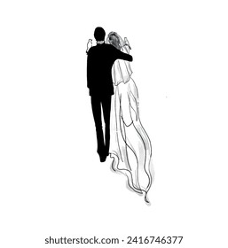 wedding couple, bride and groom, hand drawn illustration
