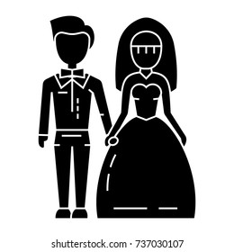 wedding couple - bride and groom icon, vector illustration, black sign on isolated background