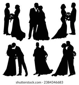 Wedding Couple or Bride and groom Silhouettes Vector