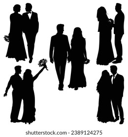 Wedding Couple or Bride and groom Silhouettes Vector