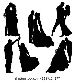 Wedding Couple or Bride and groom Silhouettes Vector