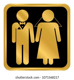 Wedding couple button on white background. Vector illustration.