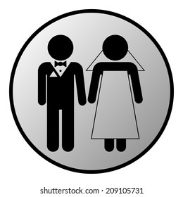 Wedding couple button on white background. Vector illustration.