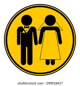 Wedding couple button on white background. Vector illustration.