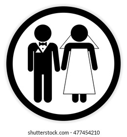Wedding couple button on white background. Vector illustration.