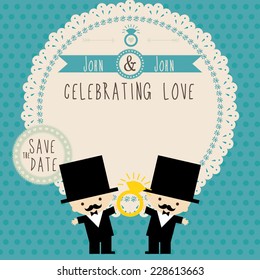 Wedding couple Cartoon card template, vector/illustration. Celebrating Love wedding invitation
