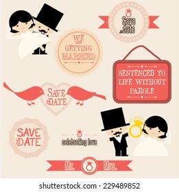 Wedding couple Cartoon card template, vector/illustration . Celebrating Love wedding invitation ornaments