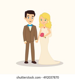 Wedding couple cartoon characters. Bride and groom vector illustration for invitation, greeting card design, t-shirt print, inspiration poster.