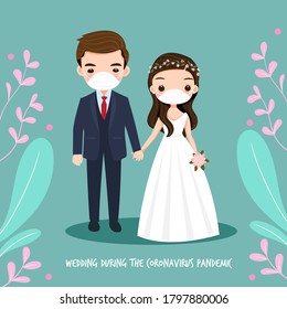 Wedding Couple Cartoon During Coronavirus Pandemic