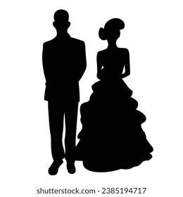 Wedding couple character silhouette vector