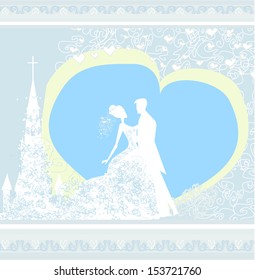 wedding couple and the church background 