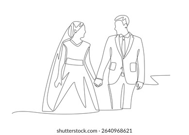 Wedding couple concept one-line drawing