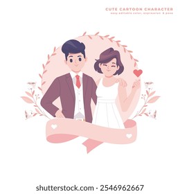 Pareja de boda lindo personaje de dibujos animados