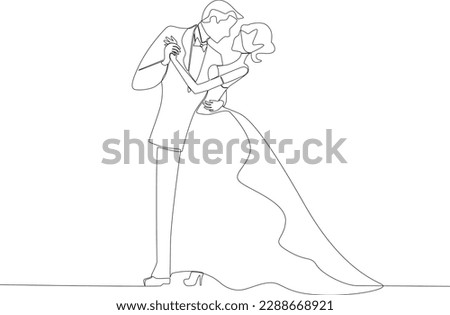 Wedding couple dancing in fancy dress. Wedding one-line drawing Photo stock © 