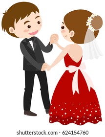 Wedding couple dancing on white background