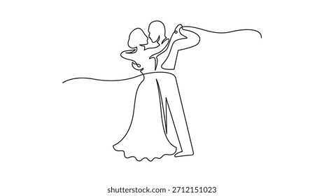 Boda Pareja Bailando En Arte De Una Sola Línea