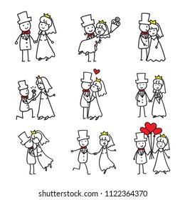 Wedding Couple Doodle, Hand Drawn Bride and Groom