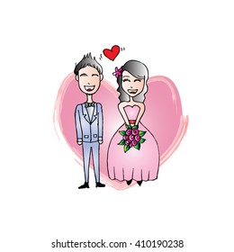 Wedding couple. Doodle style.