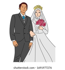 Wedding couple for engagement or marriage. Cartoon vector illustration