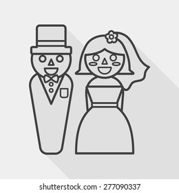 wedding couple flat icon with long shadow, line icon