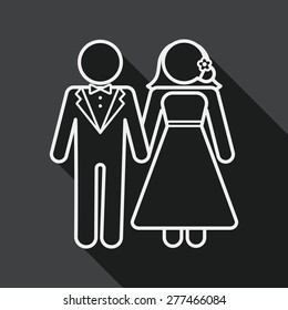 wedding couple flat icon with long shadow, line icon