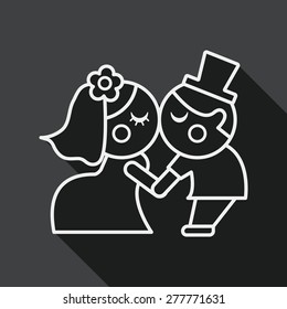 wedding couple flat icon with long shadow, line icon
