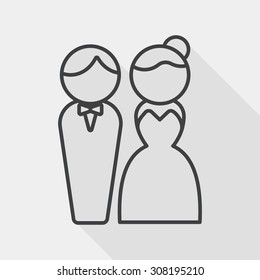 wedding couple flat icon with long shadow, line icon