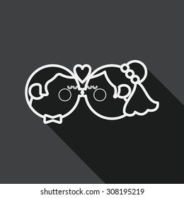 wedding couple flat icon with long shadow, line icon