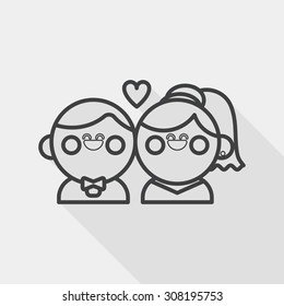 wedding couple flat icon with long shadow, line icon