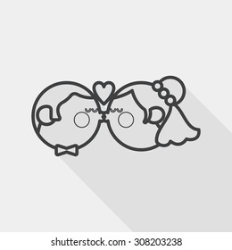 wedding couple flat icon with long shadow, line icon