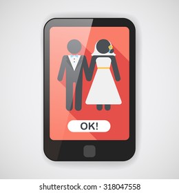 wedding couple flat icon with long shadow,eps10