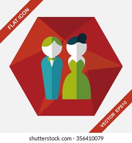 wedding couple flat icon with long shadow,eps10