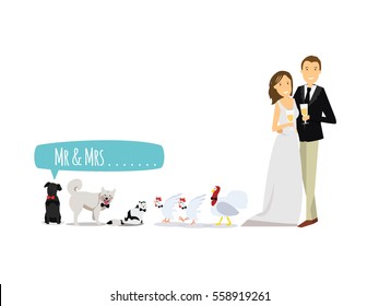 wedding couple flat illustration card design