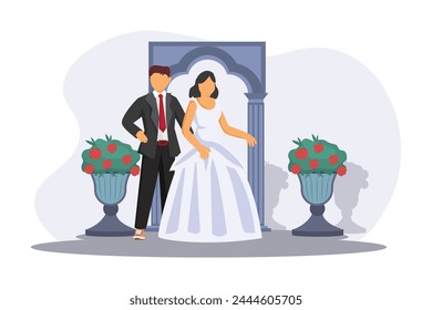 Wedding Couple Flat Illustration Design