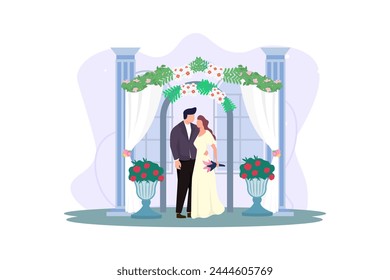 Boda Pareja Diseño de ilustración plana